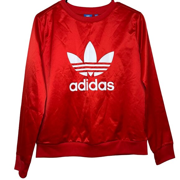 Adidas Originals Red Satin Crewneck Trefoil Pullover - Picture 1 of 11